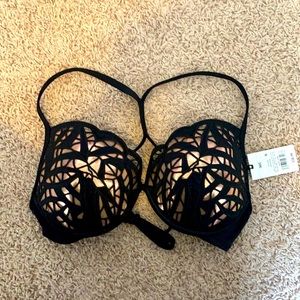 Cross back push-up gold and black shimmer swim top